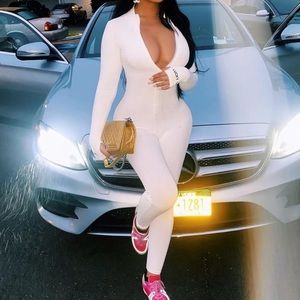 White bodycon jumpsuit long sleeve